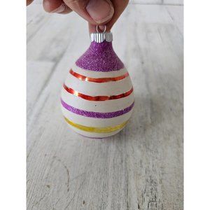 Radko shiny Brite egg purple striped vintage ornament Xmas tree glitter